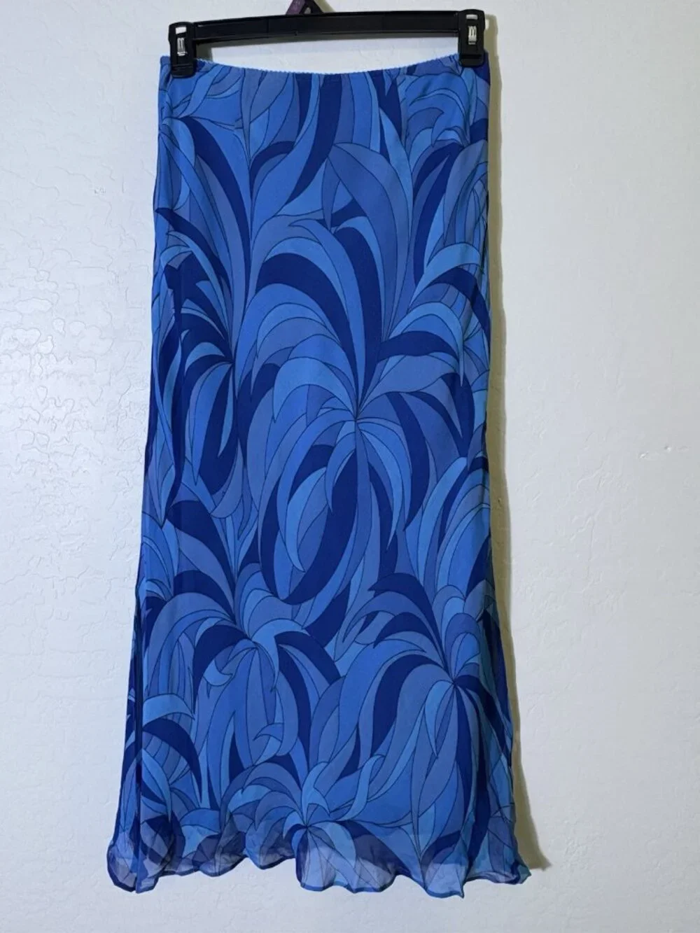 Vintage Y2K Express Blue Silk Sheer Overlay Maxi Skirt Abstract Pattern M Retro